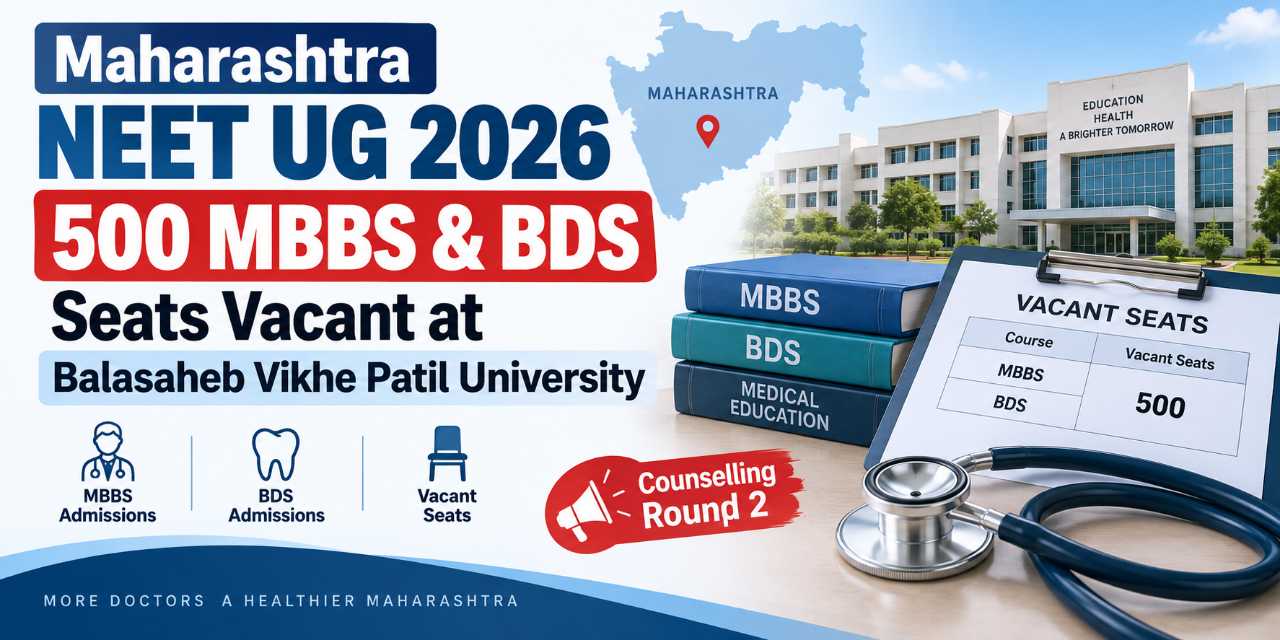 Maharashtra NEET UG 2026: 500 MBBS & BDS Seats Vacant at Balasaheb Vikhe Patil University
