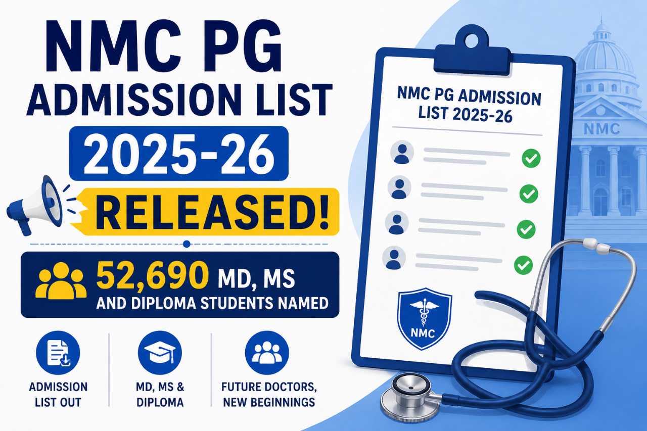 NMC PG Admission List 2025-26 Released: 52,690 MD, MS and Diploma Students Named