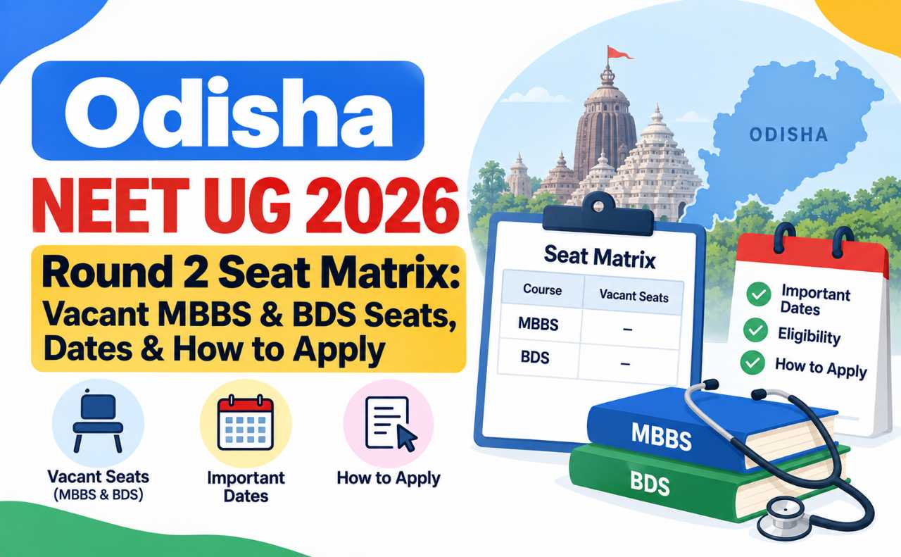 Odisha NEET UG Round 2 Seat Matrix 2026: Vacant MBBS & BDS Seats, Dates & How to Apply