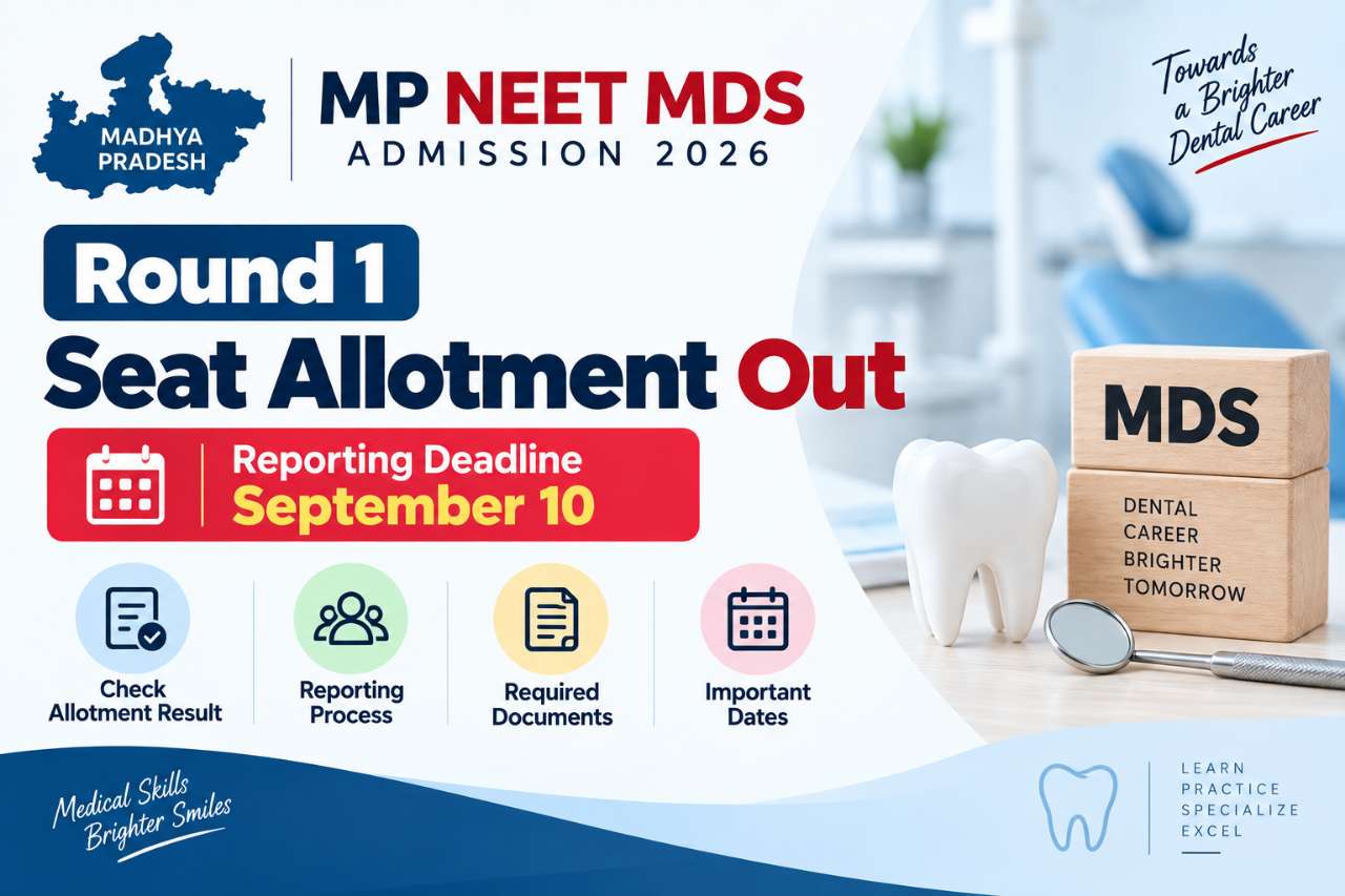 MP NEET MDS 2026 Round 1 Seat Allotment Out: Reporting Deadline September 10