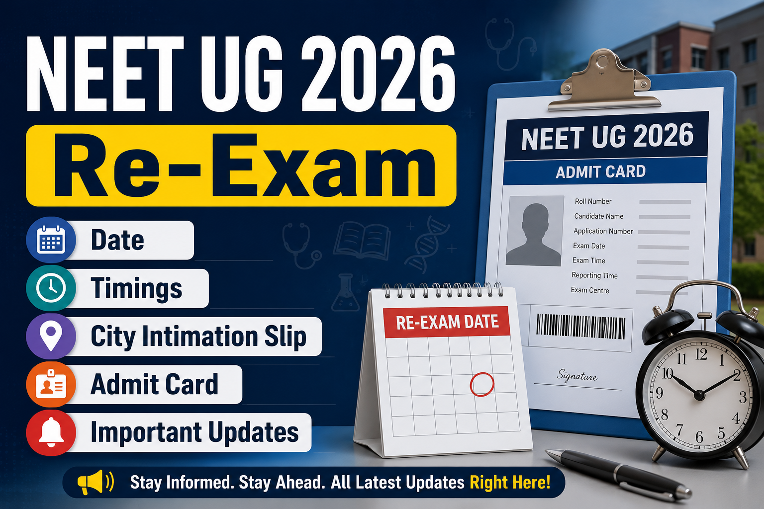 NEET UG 2026 Re-Exam Date, Timings, City Intimation Slip, Admit Card & Important Updates