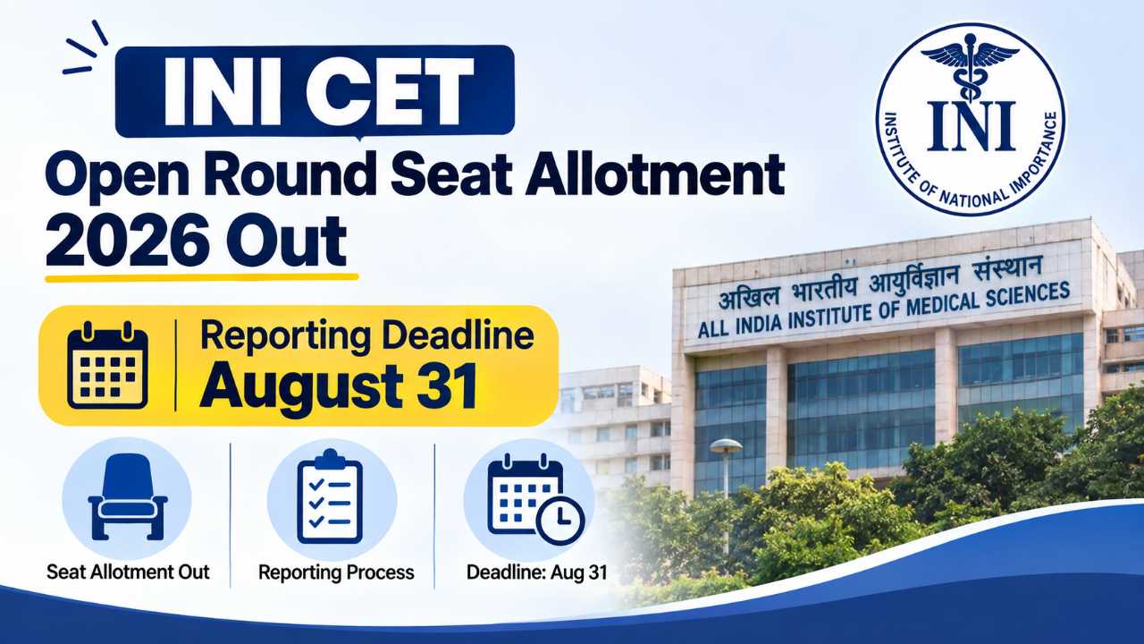 INI CET Open Round Seat Allotment 2026 Out: Reporting Deadline August 31