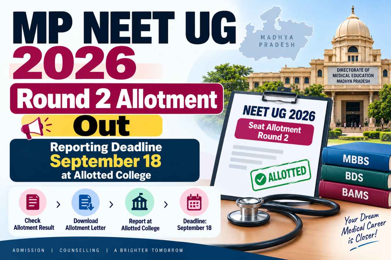 MP NEET UG Round 2 Allotment 2026 Out: Reporting Deadline September 18 at Allotted College