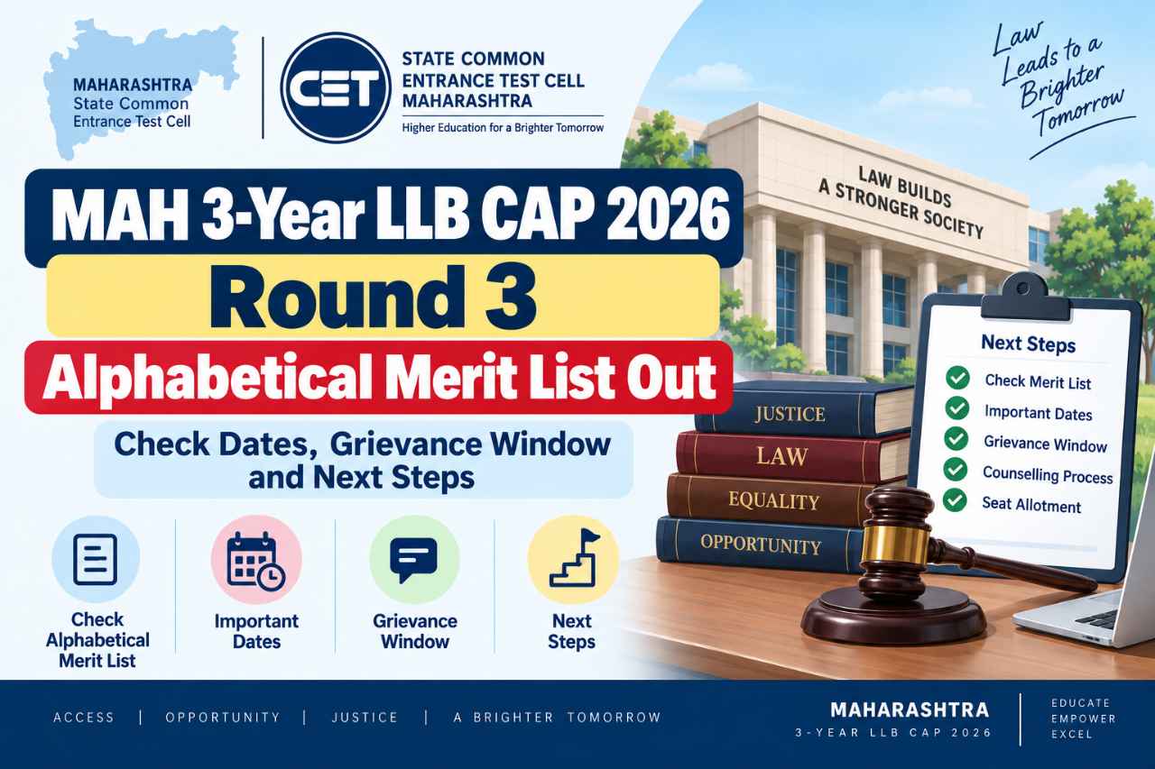 MAH 3-Year LLB CAP 2026 Round 3 Alphabetical Merit List Out: Check Dates, Grievance Window and Next Steps