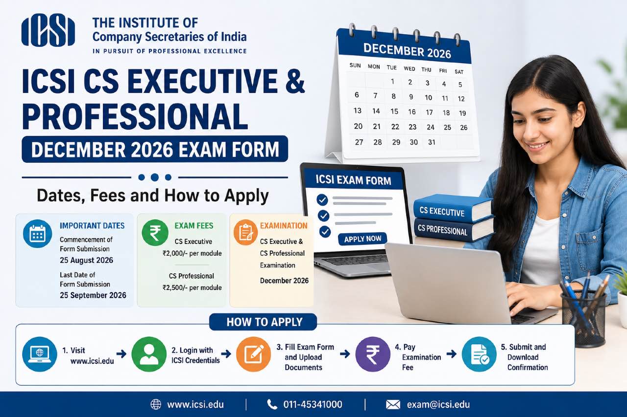 ICSI CS Executive & Professional December 2026 Exam Form: Dates, Fees and How to Apply