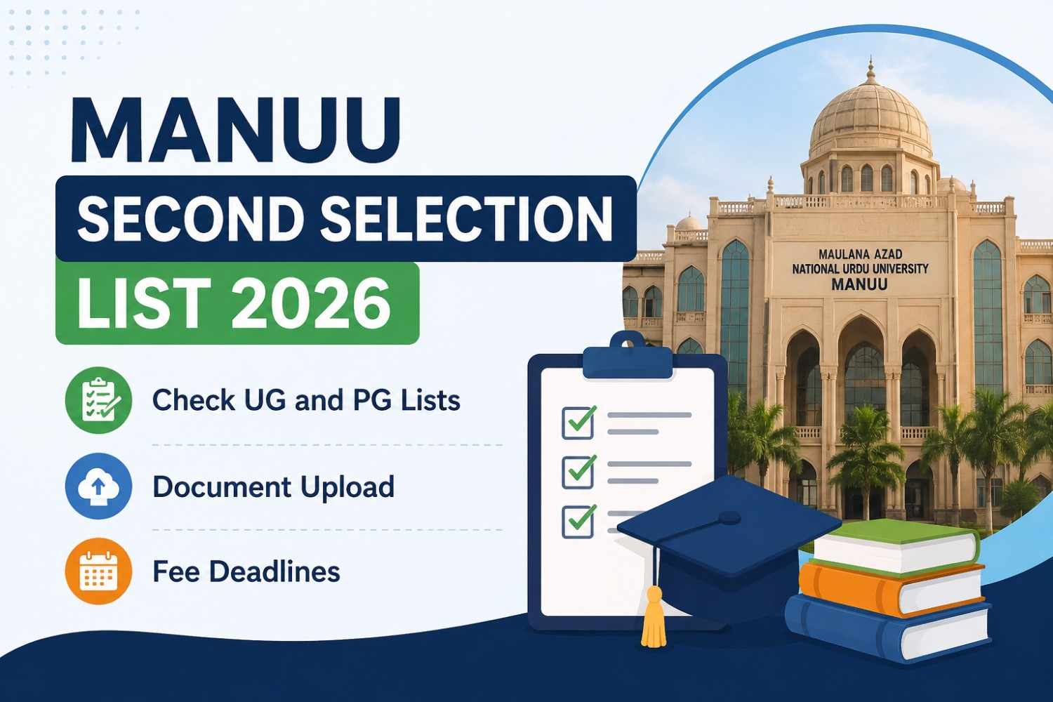 MANUU Second Selection List 2026: Check UG and PG Lists, Document Upload and Fee Deadlines