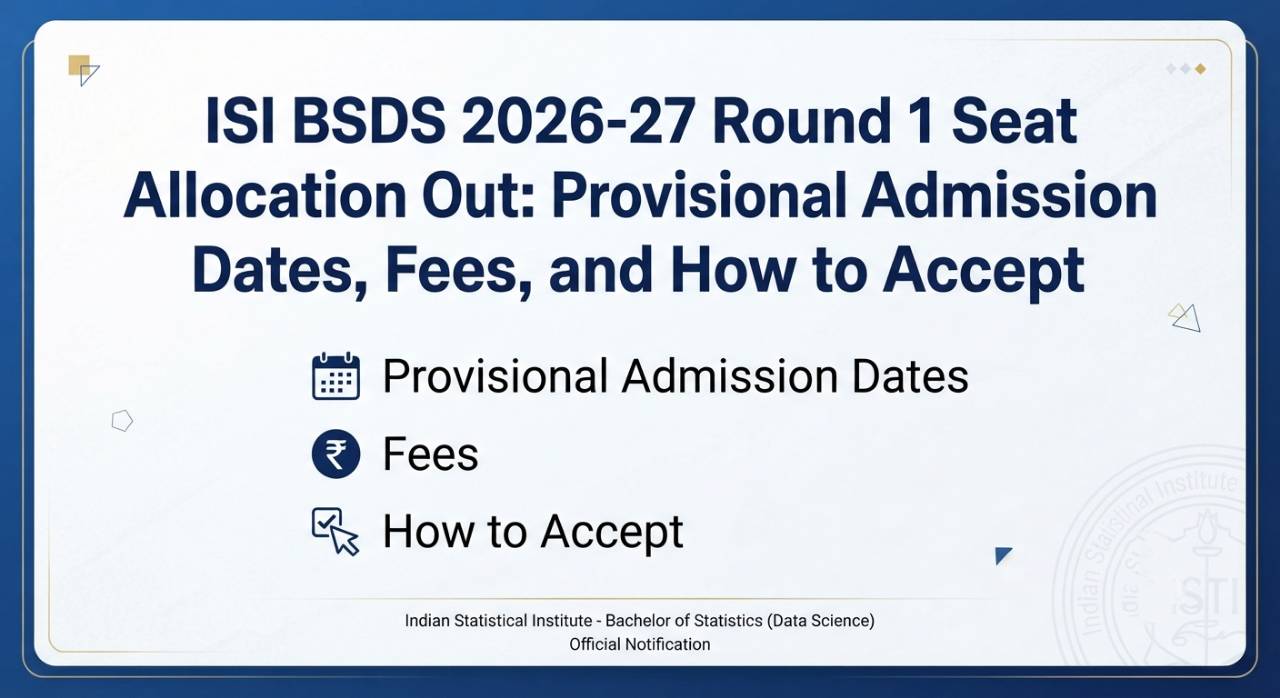 ISI BSDS 2026-27 Round 1 Seat Allocation Out: Provisional Admission Dates, Fees, and How to Accept