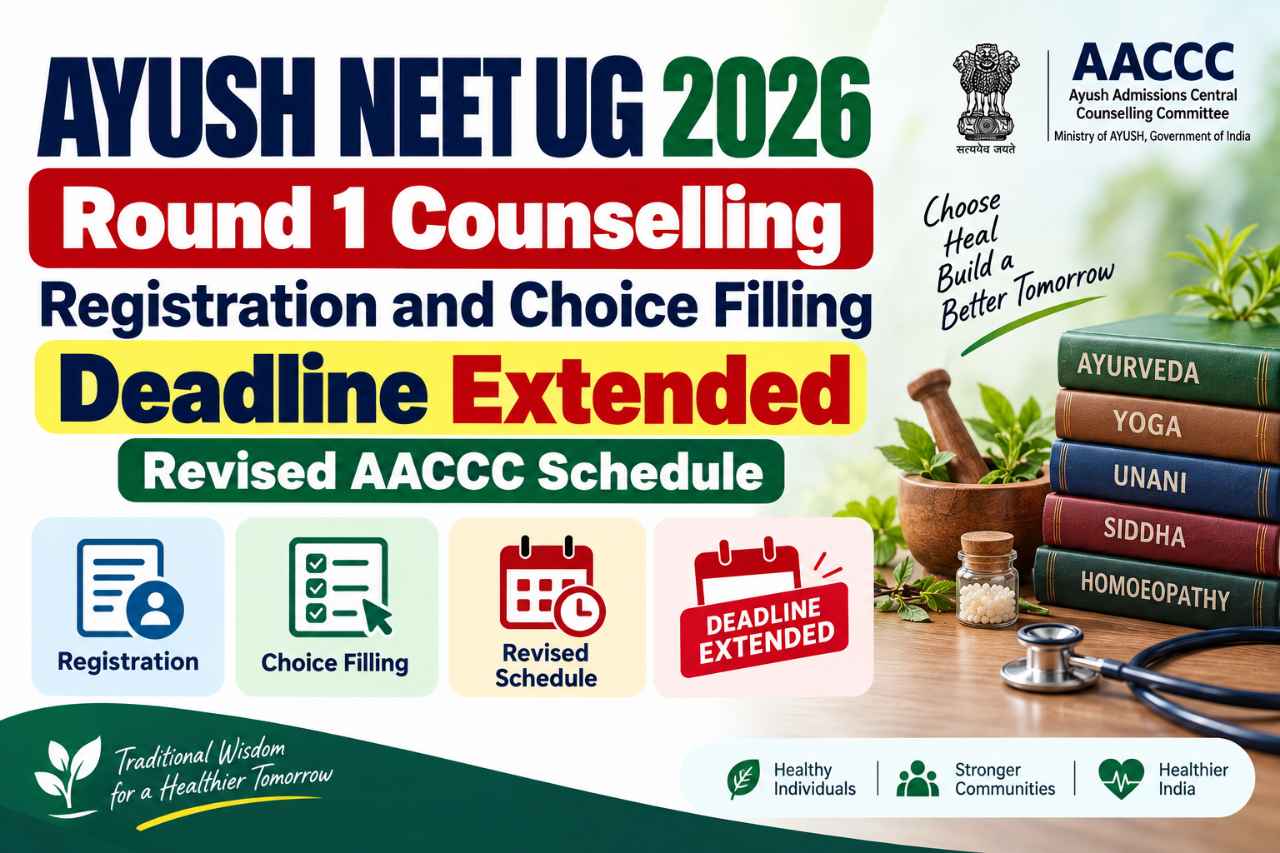 AYUSH NEET UG 2026 Round 1 Registration and Choice Filling Deadline Extended: Revised AACCC Schedule