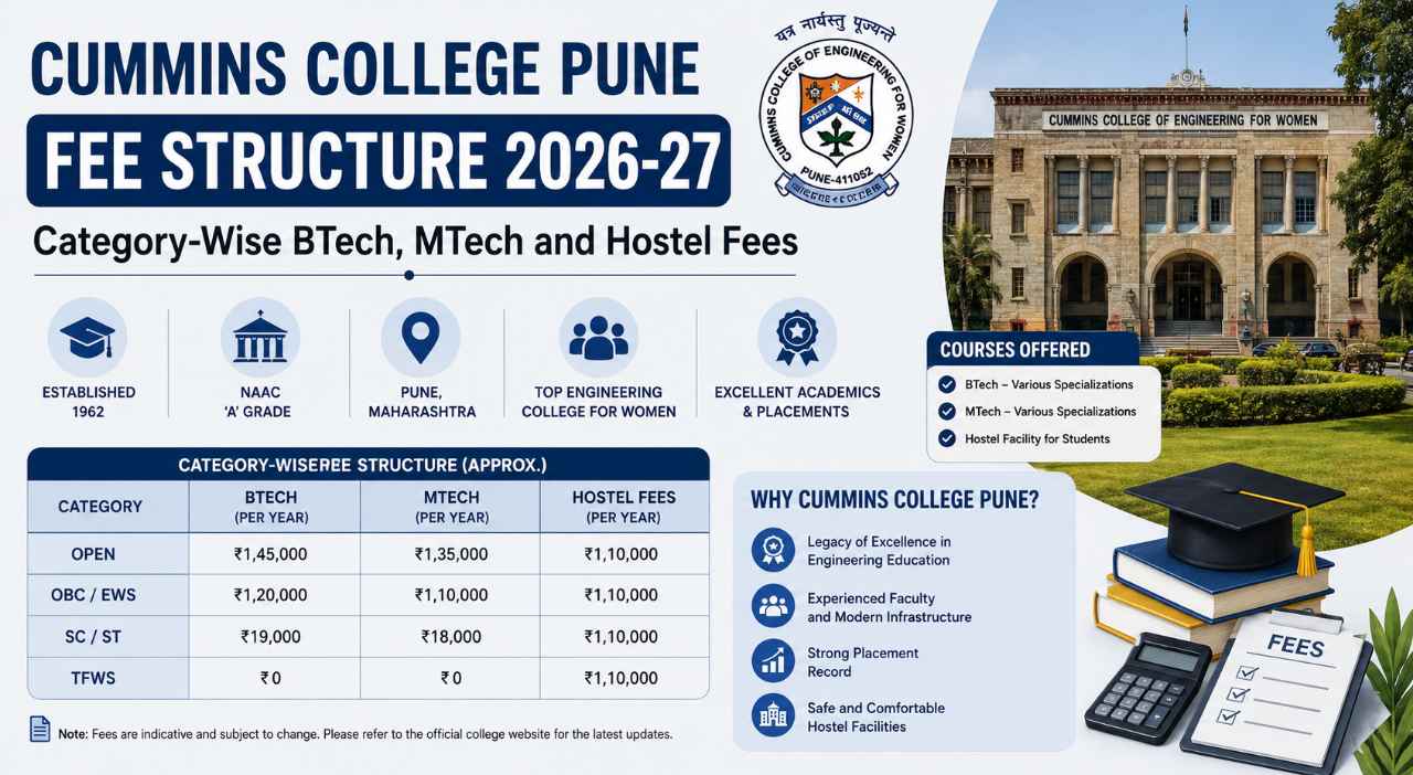 Cummins College Pune Fee Structure 2026-27: Category-Wise BTech, MTech and Hostel Fees