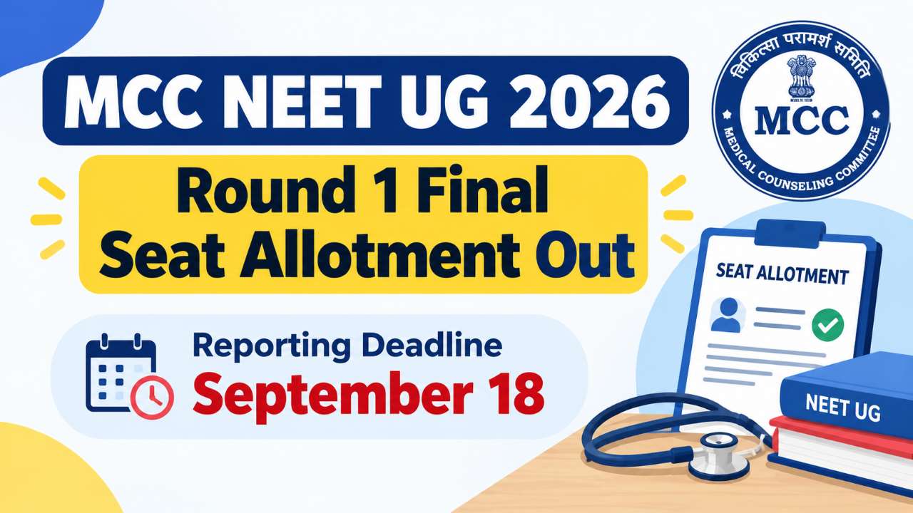 MCC NEET UG 2026 Round 1 Final Seat Allotment Out: Reporting Deadline September 18