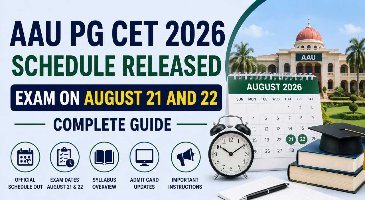 AAU PG CET 2026 Schedule Released: Exam on August 21 and 22 — Complete Guide