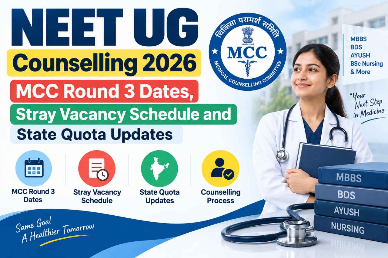 NEET UG Counselling 2026: MCC Round 3 Dates, Stray Vacancy Schedule and State Quota Updates