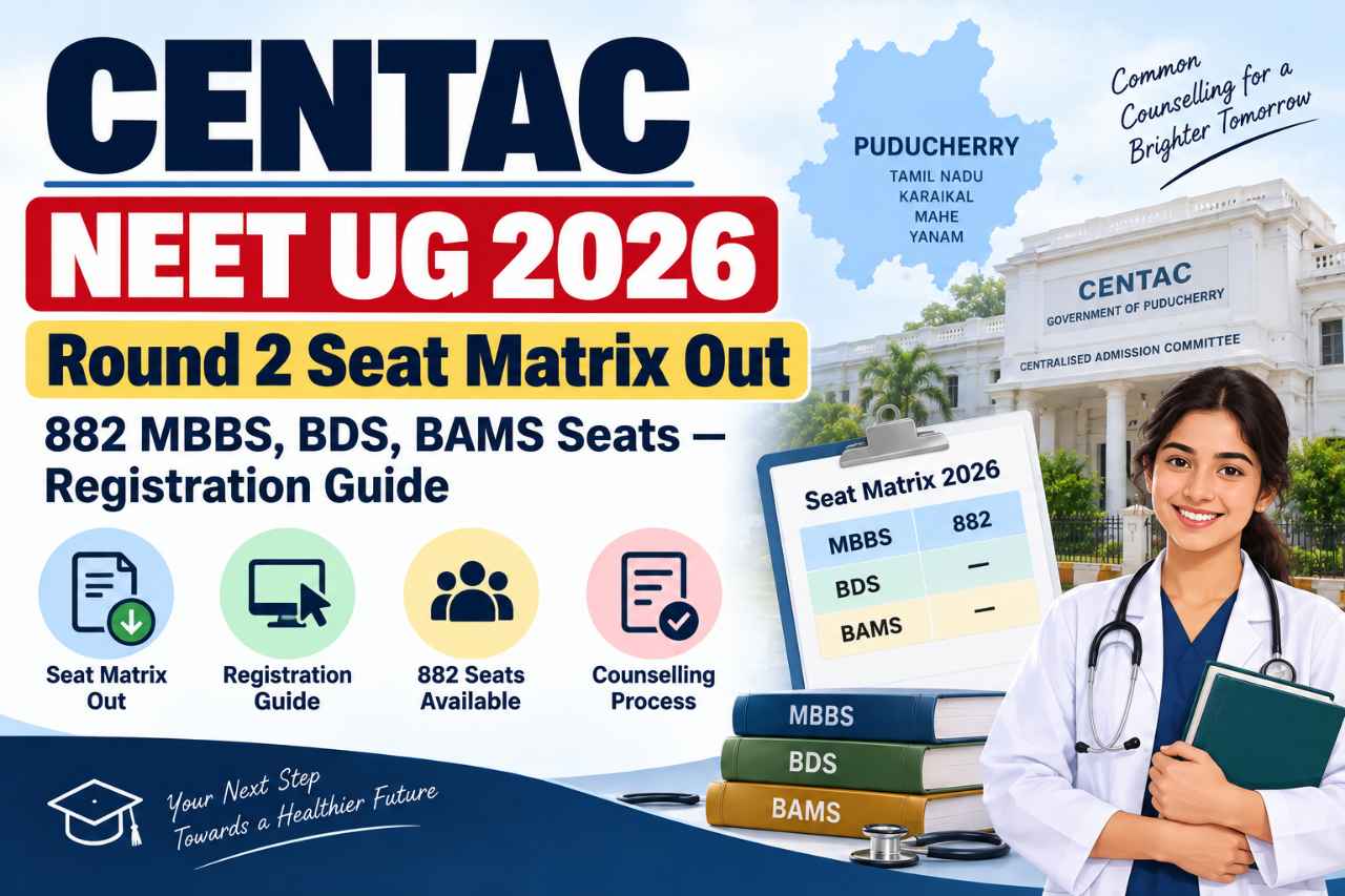 CENTAC NEET UG 2026 Round 2 Seat Matrix Out: 882 MBBS, BDS, BAMS Seats — Registration Guide