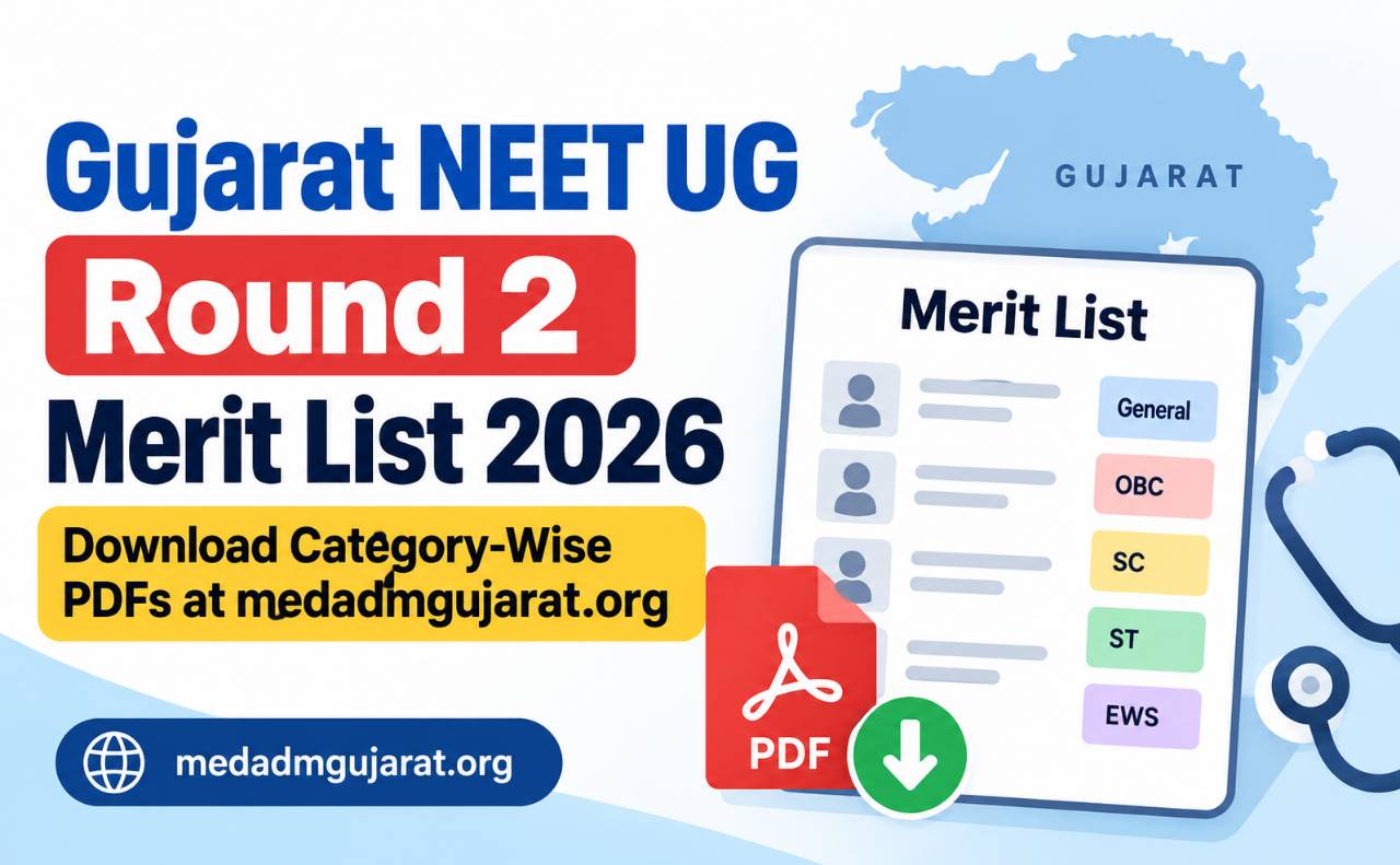 Gujarat NEET UG Round 2 Merit List 2026: Download Category-Wise PDFs at medadmgujarat.org
