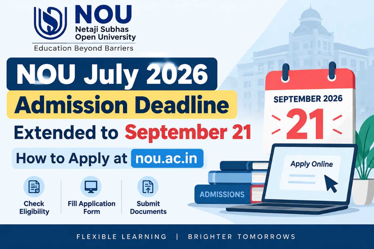 NOU July 2026 Admission Deadline Extended to September 21: How to Apply at nou.ac.in